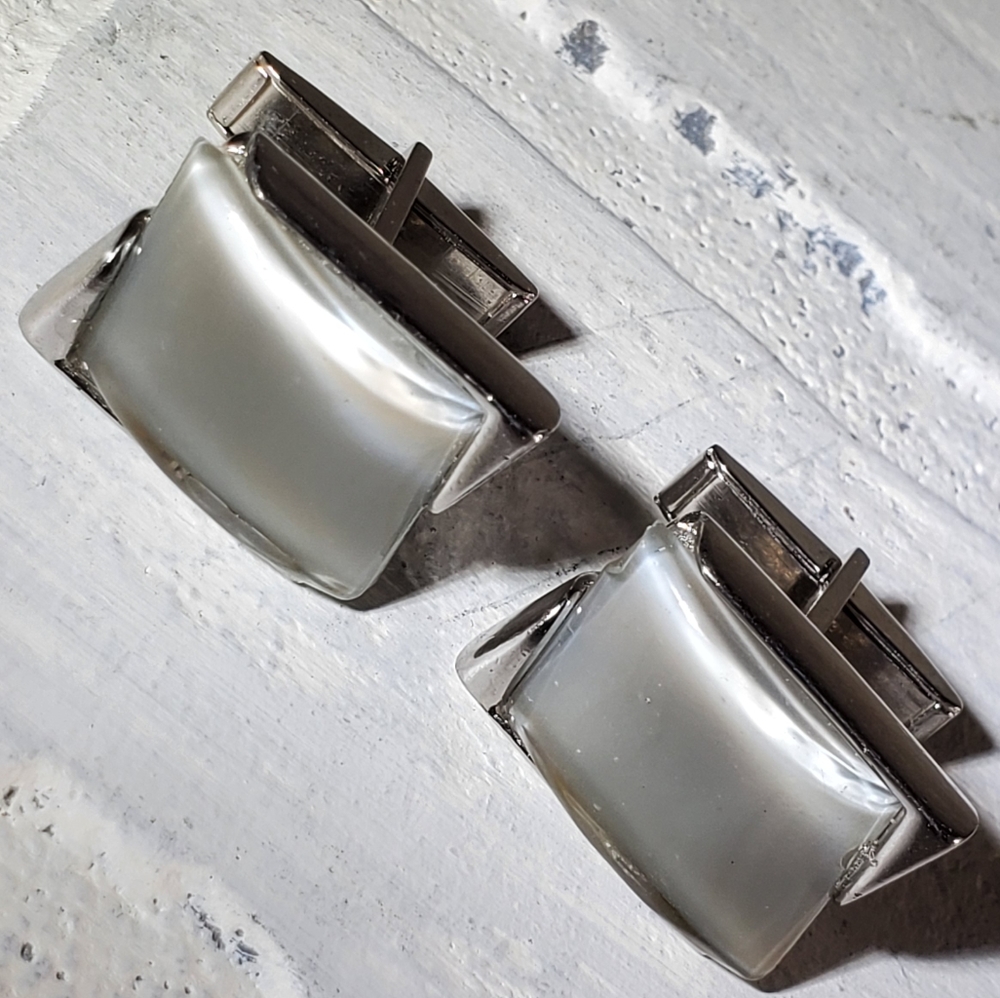 Vintage Rectangle Shape, Silver Tone Cuff Links - image 2